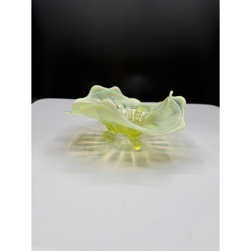 Northwood Vaseline glass footed bowl ; uranium: 1890s
